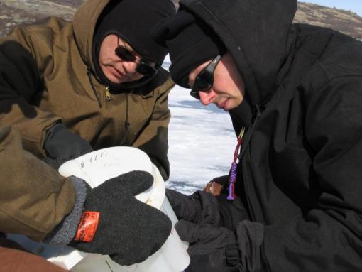 Climate clues - William D'Andrea, right, and Yongsong Huang took cores from two lakes in Greenland to reconstruct 5,600 years of climate history near the Norse Western Settlement.